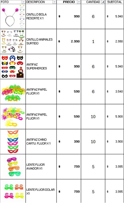 Pack 60 invitados flúor luminoso