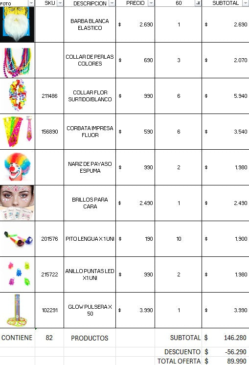 Pack cotillon premium 60 invitados