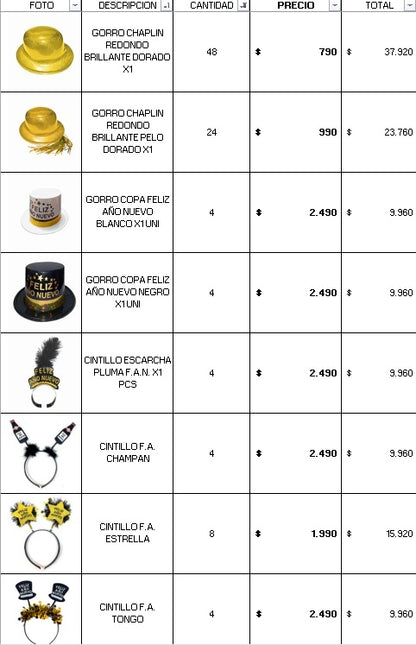 PACK DON COTILLON PRO AÑO NUEVO 100 PERSONAS