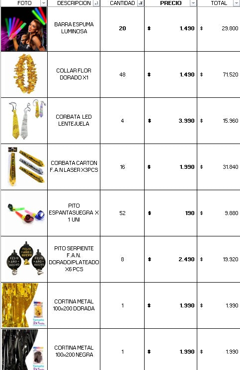 PACK DON COTILLON PRO AÑO NUEVO 100 PERSONAS