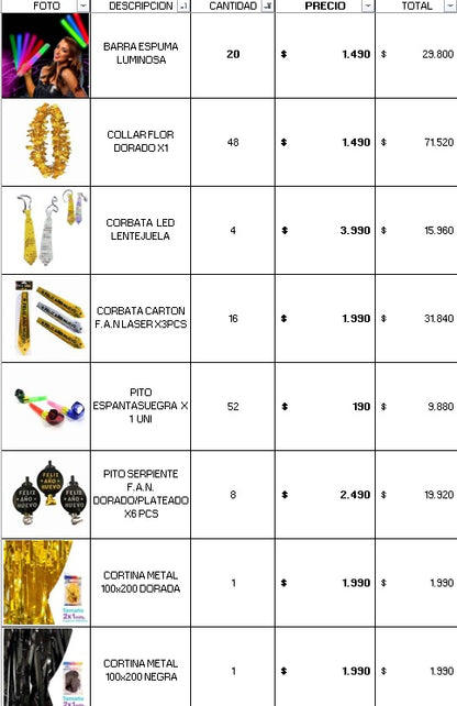 PACK DON COTILLON PRO AÑO NUEVO 100 PERSONAS