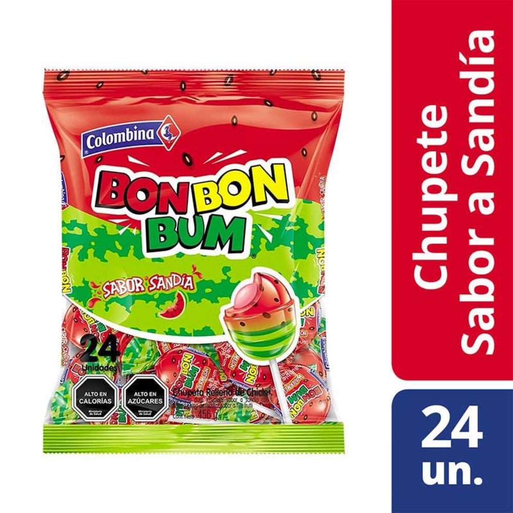 Chupete Bon Bon Bum Sandía Colombina 24 unidades