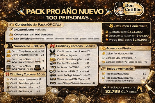 PACK DON COTILLON PRO AÑO NUEVO 100 PERSONAS