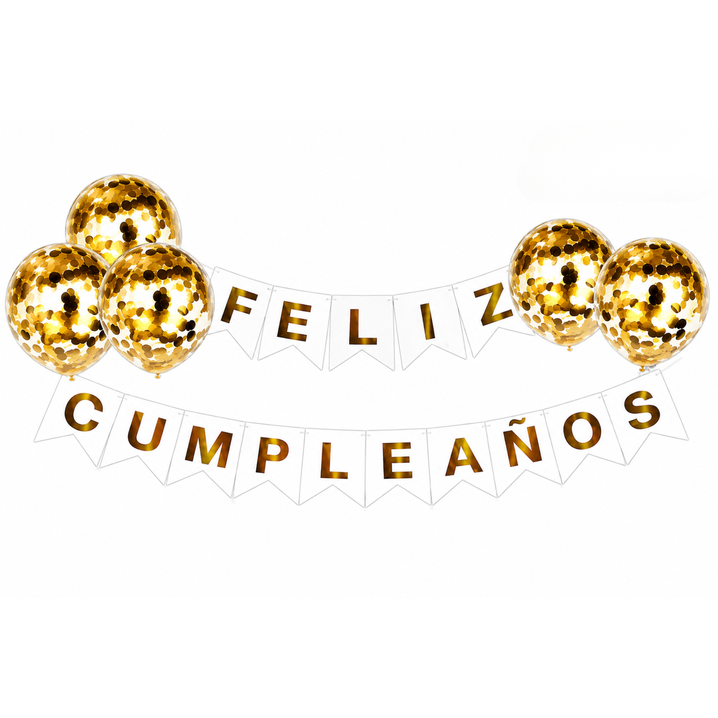 GLOBO LATEX CONFETI DORADO Y BANNER BLANCO F.C.