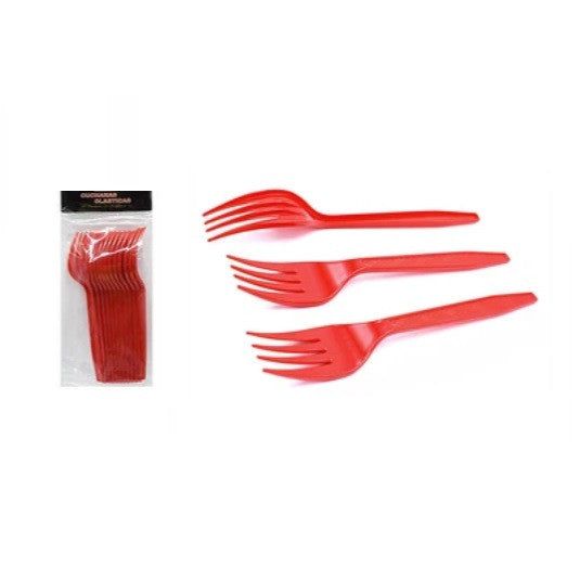 Tenedores Plasticos Color Rojo x 12pcs