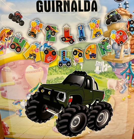 Guirnalda feliz cumpleaños monster trucks